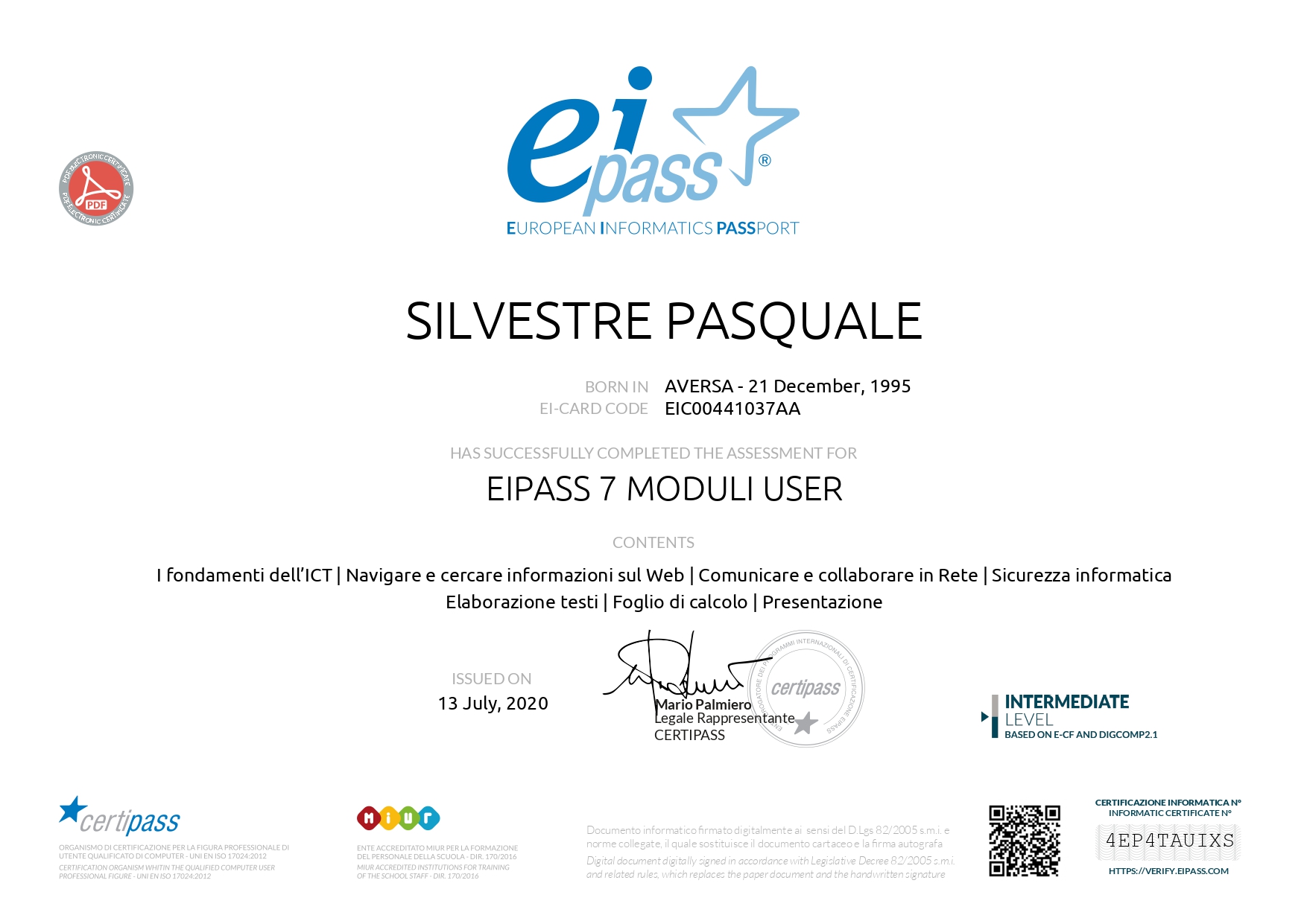Attestato Eipass
