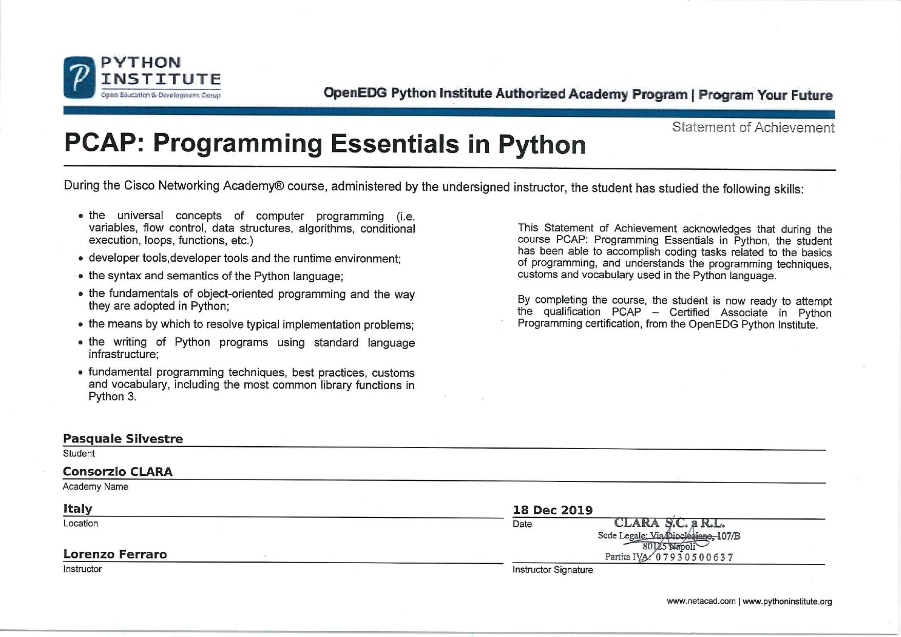 Attestato Python